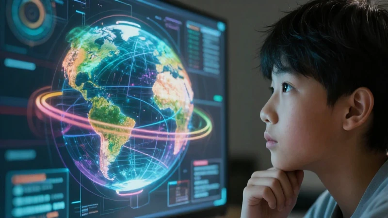 Estudiante contempla compleja visualización holográfica global