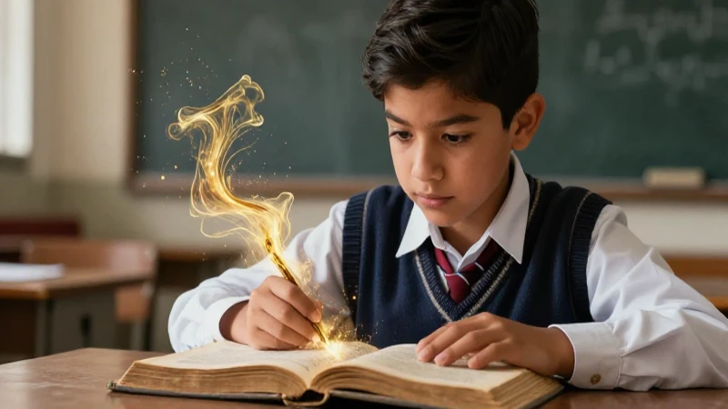 Estudiante enfocado, tinta dorada fluyendo