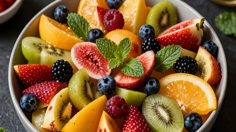 Delicious English Fruit Salad Recipe: A Refreshing and Healthy Option 4 Bandeja de frutas tropicales vibrantes y realistas