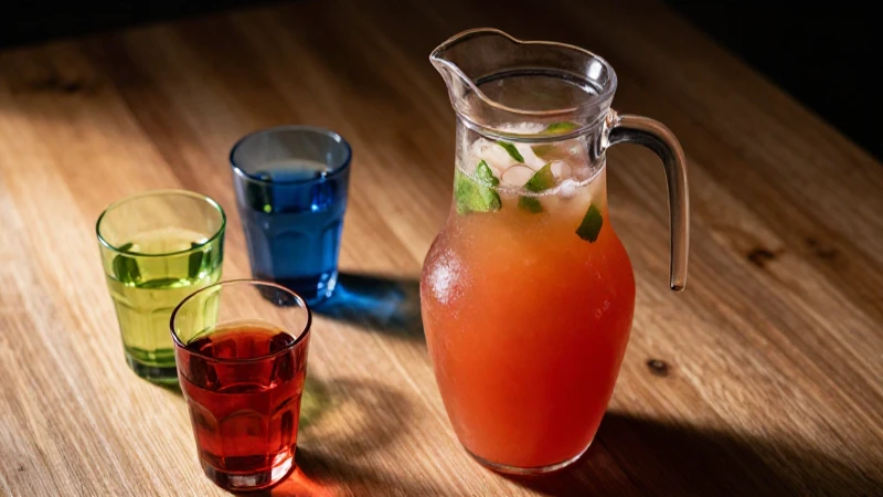 Jarra de agua fresca sobre madera con estética profesional