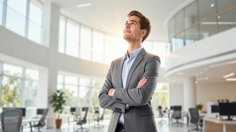 Joven profesional exitoso en oficina moderna