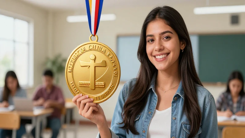 Estudiante mexicano feliz celebra logro educativo moderno