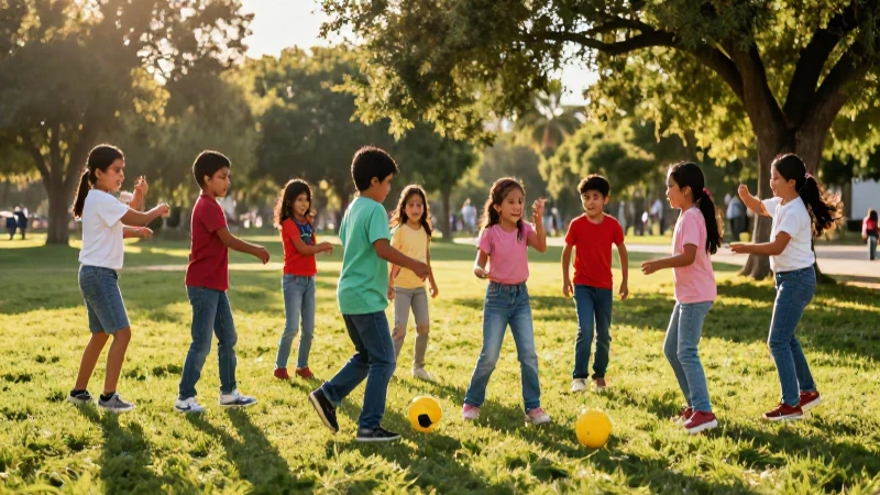 Niños mexicanos alegres juegan al escondite en un parque soleado