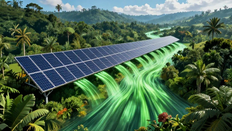 Recurso renovable: concepto, características y ejemplos 6 Paisaje mexicano verde con energía solar futurista