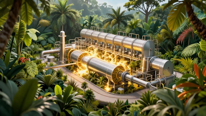 Ilustración moderna de planta de biomasa tropical y energía