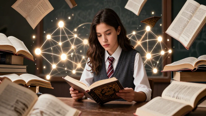Aumenta tu vocabulario con estos valiosos recursos léxicos 5 Estudiante lee libros con red de conocimiento