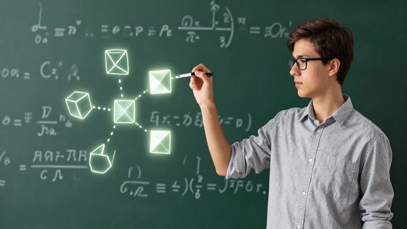 Estudiante confía en matemáticas con bloques luminosos