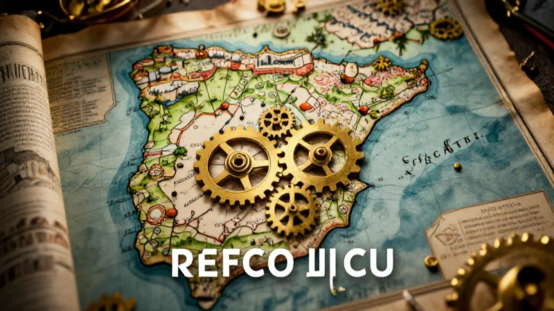 Mapa colonial con engranajes para reforma burocrática