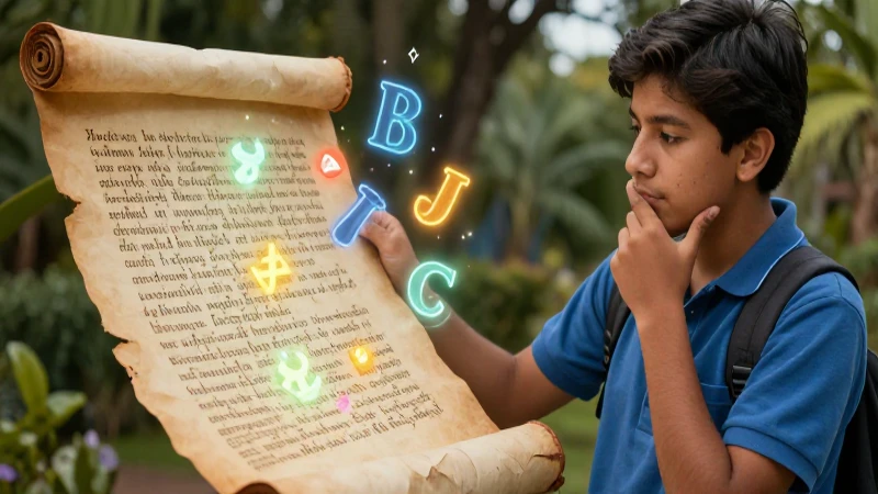 Joven mexicano estudia un antiguo manuscrito vibrante