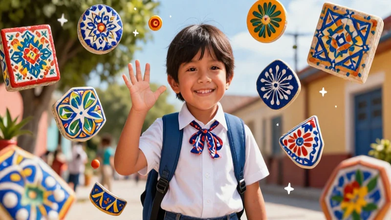 Ilustración colorida de niño mexicano con motivos culturales