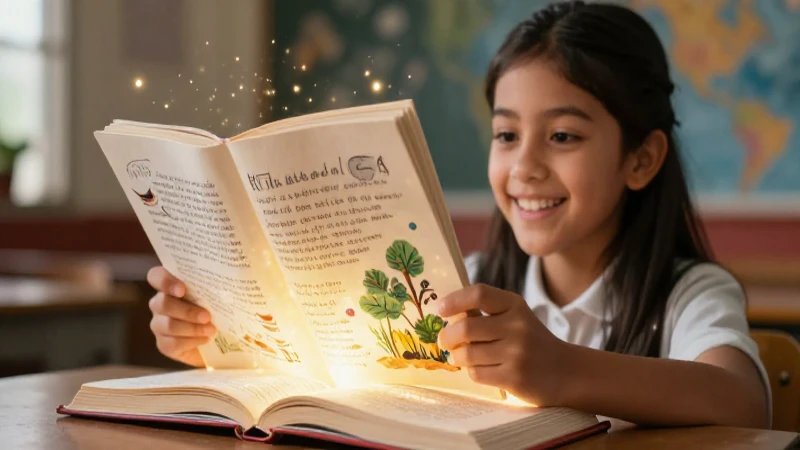 Ilustración vibrante de estudiante feliz con libro