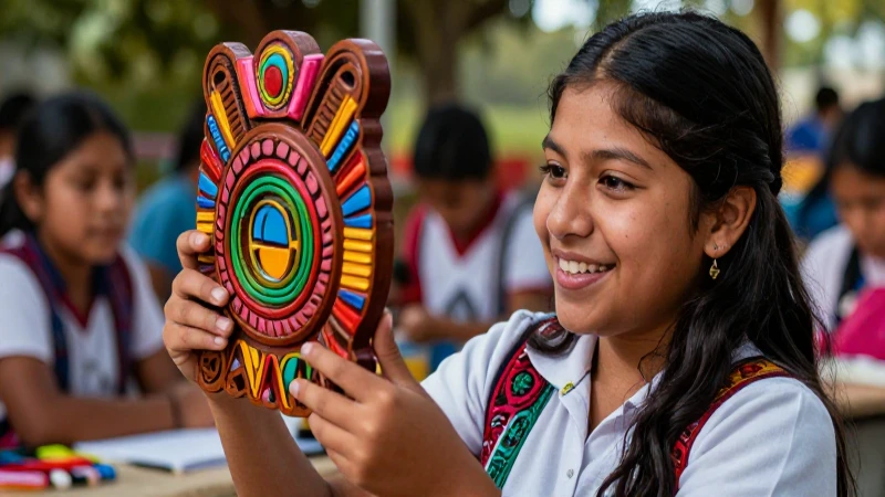 Refranes de Guatemala: Sabiduría popular en frases cortas 5 Estudiante guatemalteco admira arte tallado