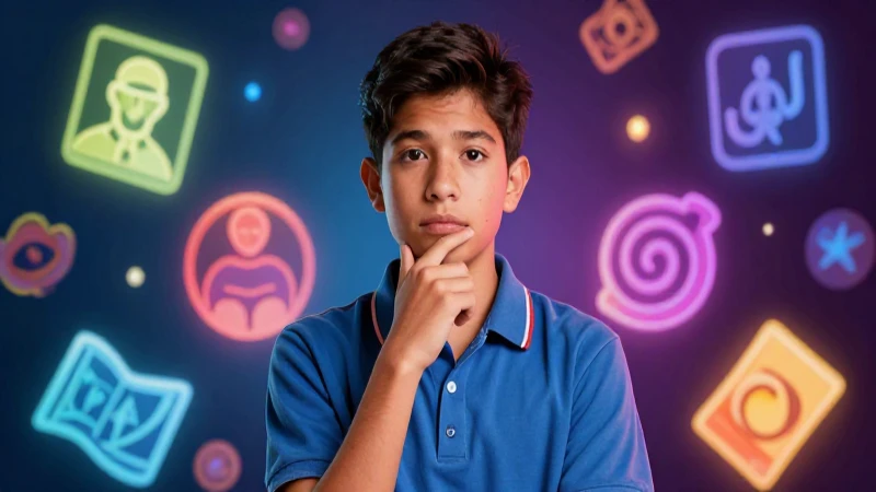 Joven estudiante mexicano ilustrado con símbolos de sabiduría
