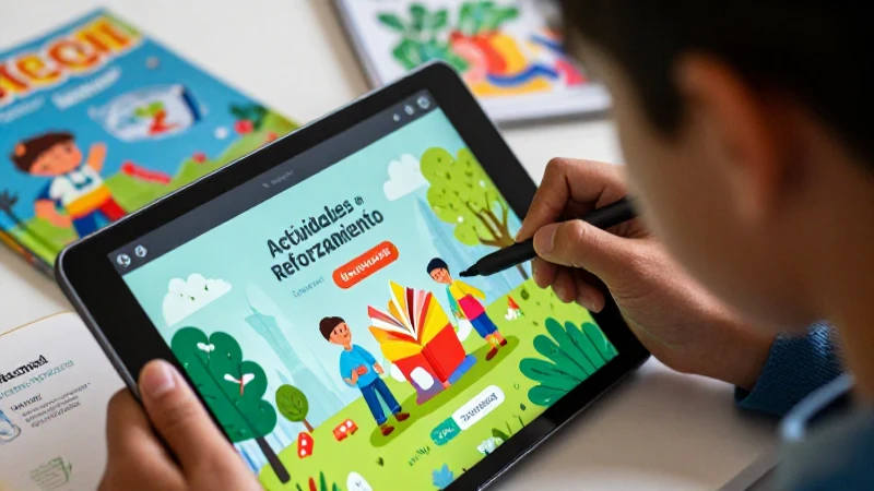 Actividades de reforzamiento con Mineduc Sire Guatemala 5 Estudiante enfocado en interfaz educativa digital vibrante
