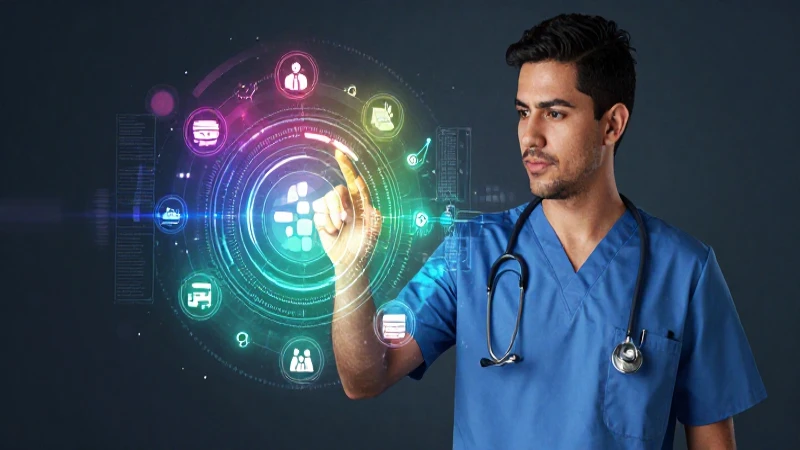 Médica interactúa con diagrama de conocimiento profesional