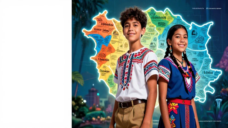 Portada educativa con estudiantes diversos y mapa lingüístico