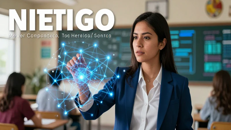 Educadora mira datos complejos en una clase moderna