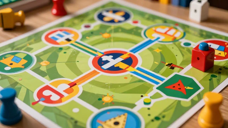 Ilustración vibrante y dinámica de juegos y símbolos