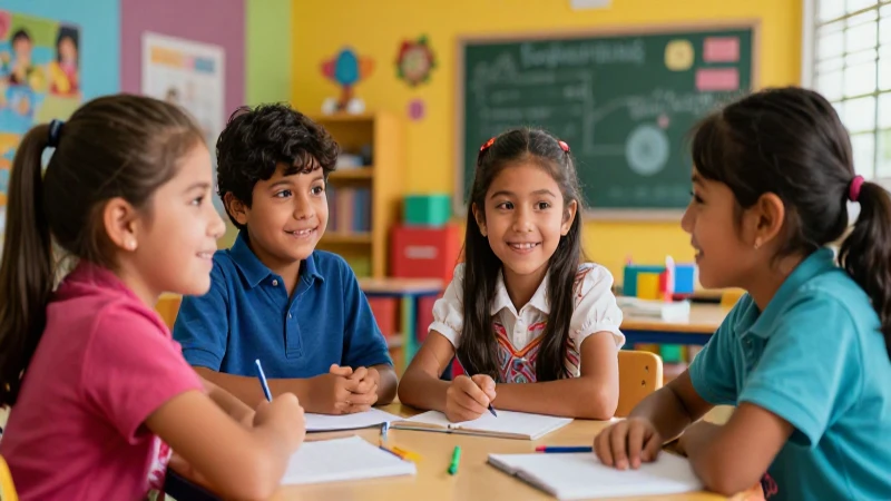 Conoce las reglas del salón y mantén una convivencia armoniosa 3 Estudiantes mexicanos felices aprendiendo en un aula vibrante