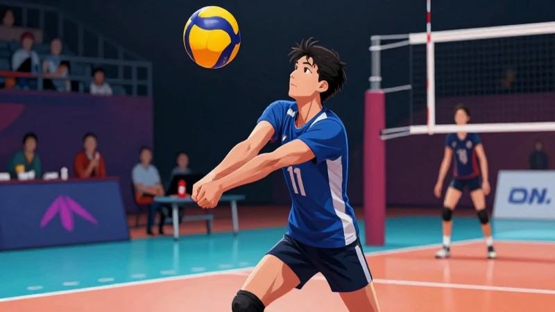 Jugador de voleibol ejecutando un remate dinámico