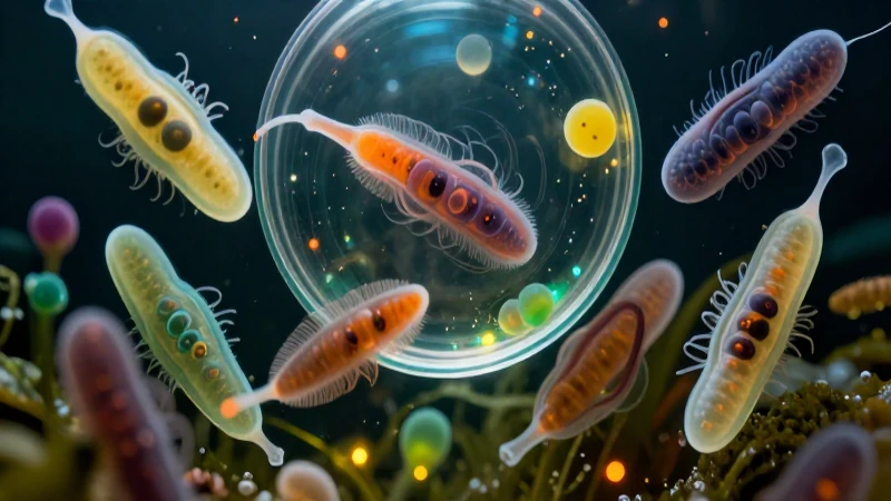 Reino Protista: Conceptos, Tipos y Ejemplos Ilustrativos 3 Detalle de protistas bioluminosos vibrantes