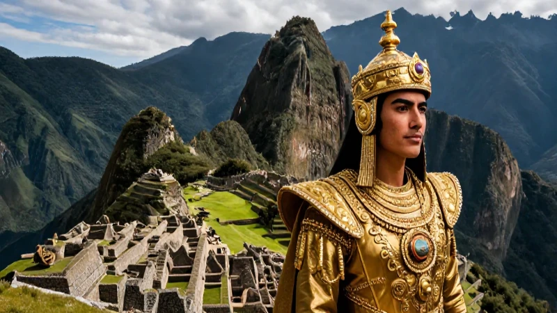 Inca majestuoso en ruinas andinas de Cusco
