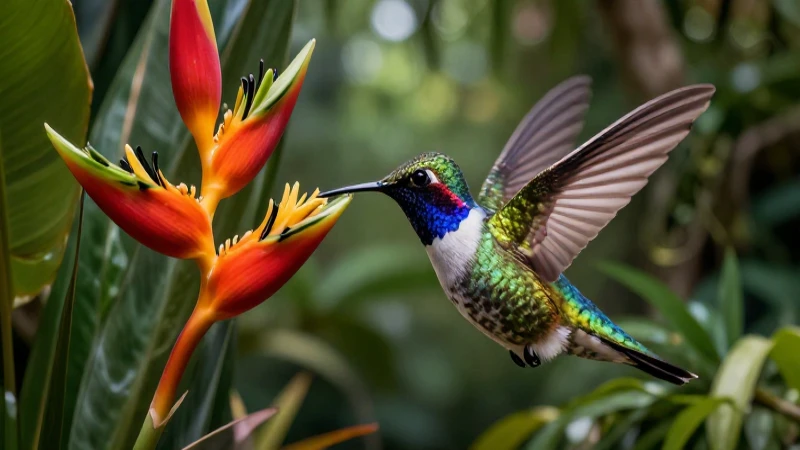 Qué son y cómo funcionan las relaciones interespecíficas 5 Hummingbird vibrante en flor, jungle detallada