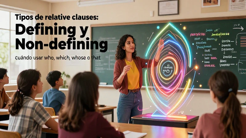Relative clauses: cuándo usar who, which, whose o that 4 Profesora enseña cláusulas relativas dinámicas