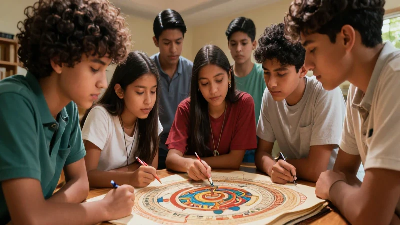 Jóvenes mexicanos estudian manuscrito mesoamericano