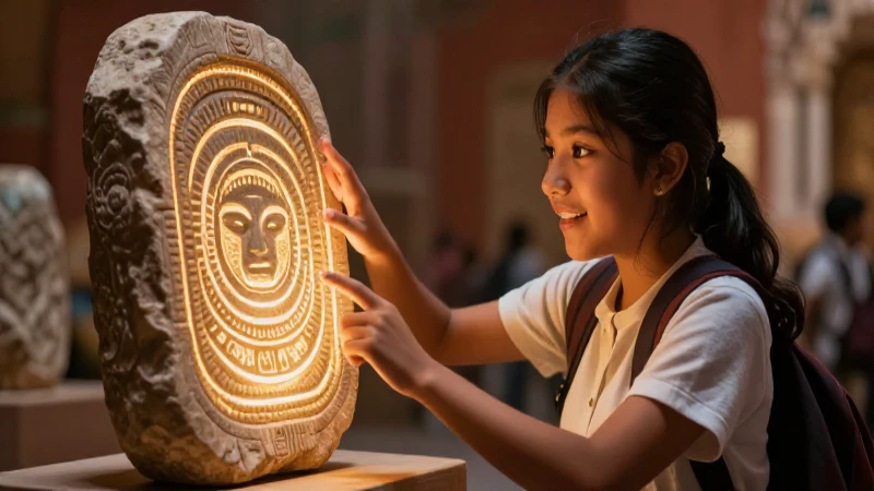 Experimenta el pasado: Conoce la cautivadora historia de este relato histórico 4 Estudiante mexicano interactúa con antigua tableta luminosa