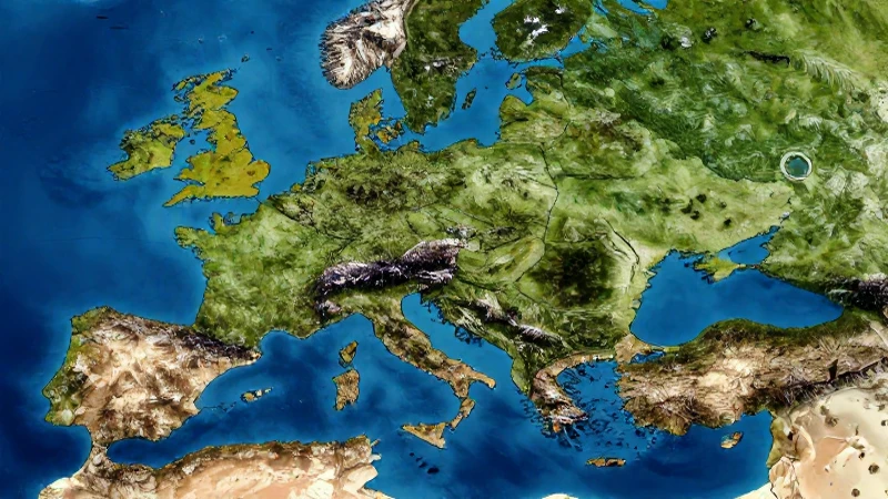 Mapa detallado de Europa con Alpes y el mar