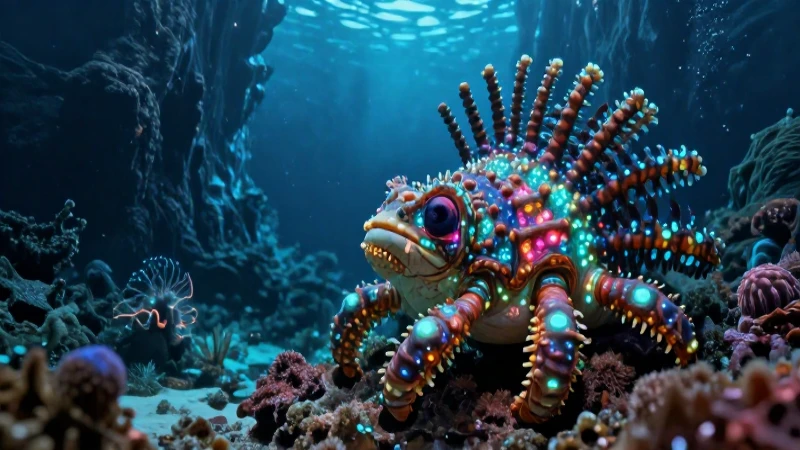 Vida submarina bioluminosa en las profundidades