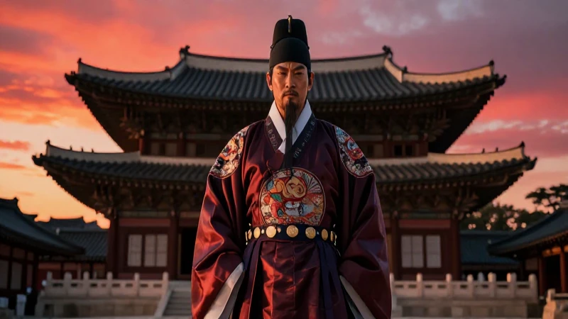 Deidad coreana en Hanok con atardecer
