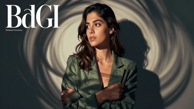 Mujer pensativa con sombras emocionales en revista