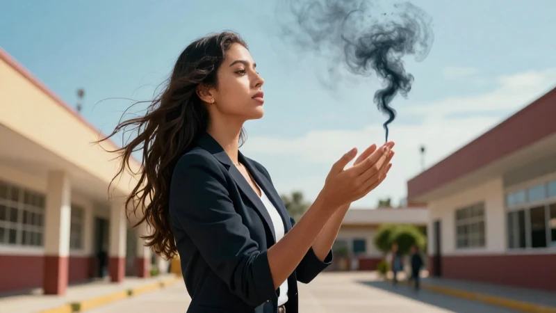 Retrato dinámico de mujer soltando humo