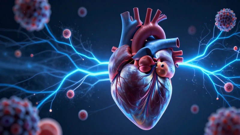 Corazón hiperrealista con impulsos eléctricos azules