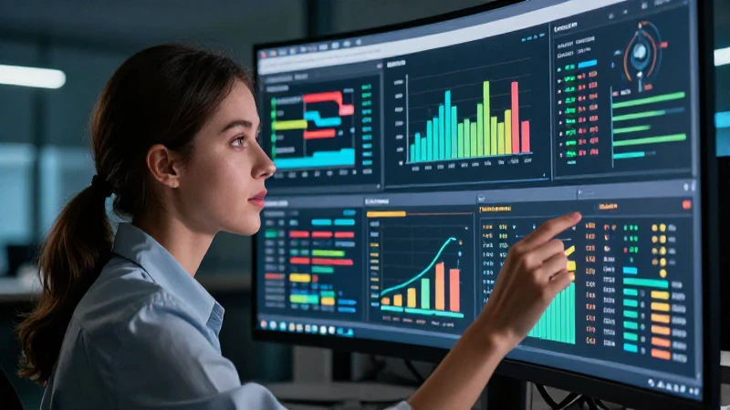 Analista profesional analiza datos complejos con enfoque intenso