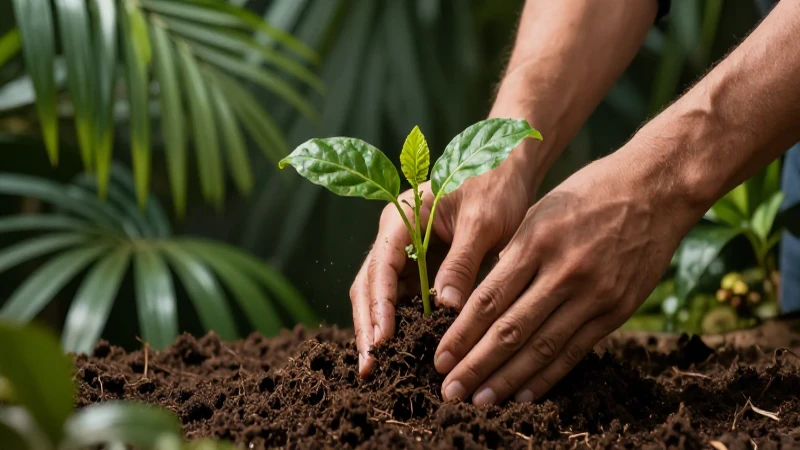 Manos experta planta en tierra