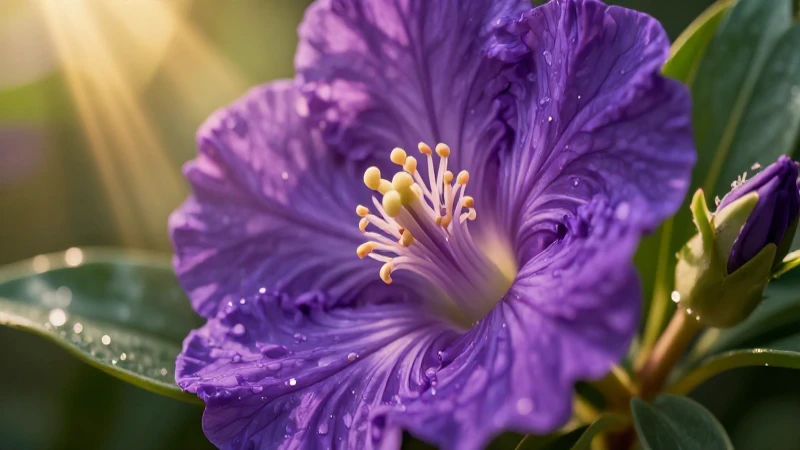 Fascinante reproducción de las flores: procesos, etapas y curiosidades 3 Flor púrpura vibrante y detallada en luz dorada