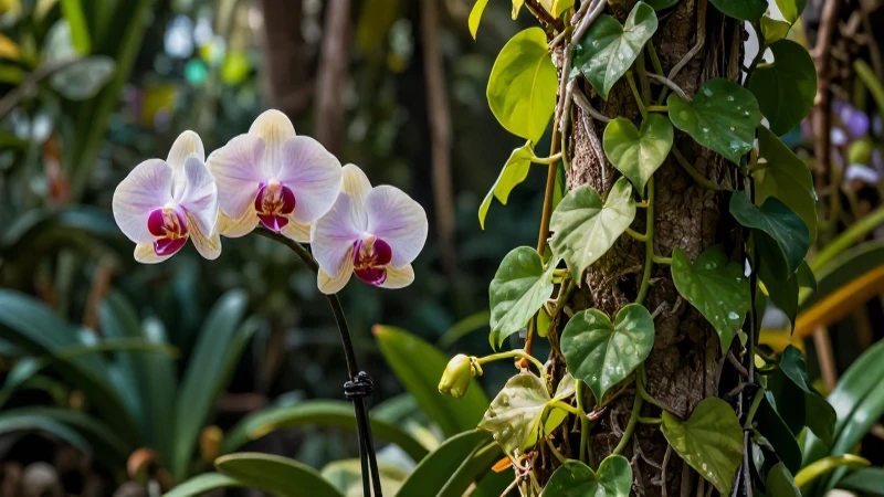 Todo sobre la reproducción de plantas: de lo sexual a lo asexual 4 Orquídea delicada y planta robusta en jardín mexicano