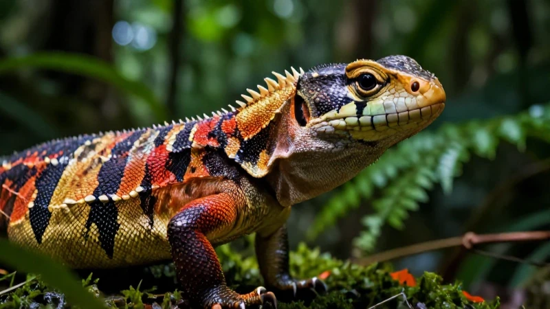 Reptil vivíparo vibrante en selva mexicana