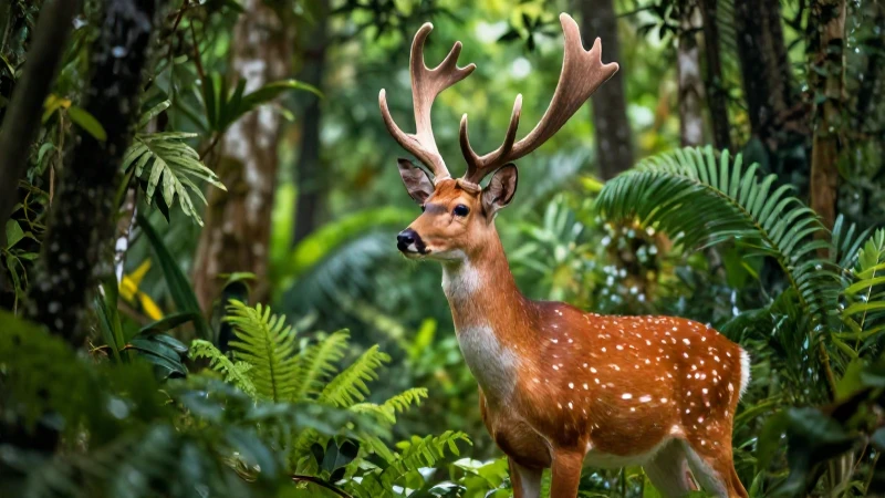 Ciervo preñado vibrante en la selva mexicana