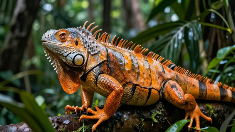 Iguana vibrante en jungla tropical realista