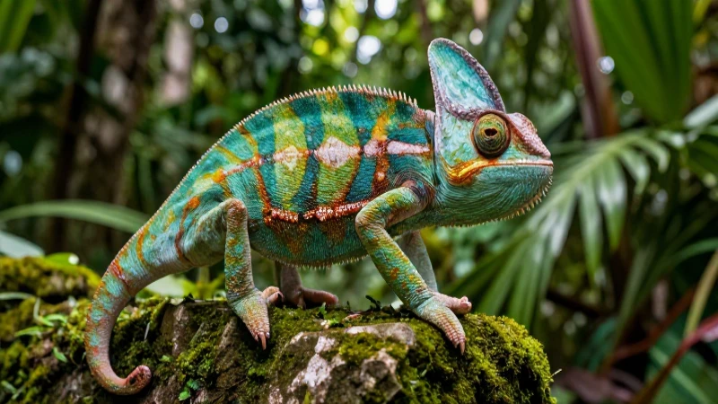 Reptil: Definición, Clasificación y Evolución en Detalle 5 Camaleón vibrante en jungla con estilo mexicano