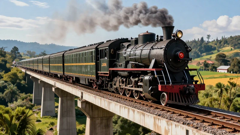 Tren majestuoso cruzando puente en México