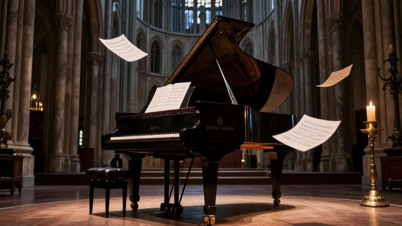 Requiem: Definición y Concepto - Todo lo que Debes Saber 3 Piano majestuoso en dramática catedral