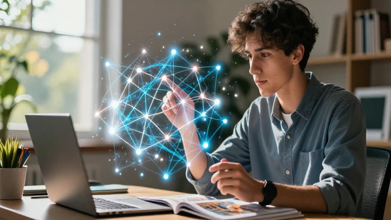 Estudiante enfocado con redes de datos académicos