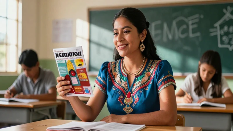 Educadora mexicana vibrante en portada de revista