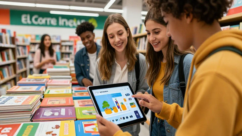 Estudiante feliz con tablet y libros educativos