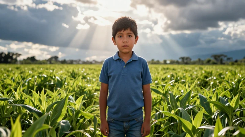 Niño mexicano resiliente en campo brillante